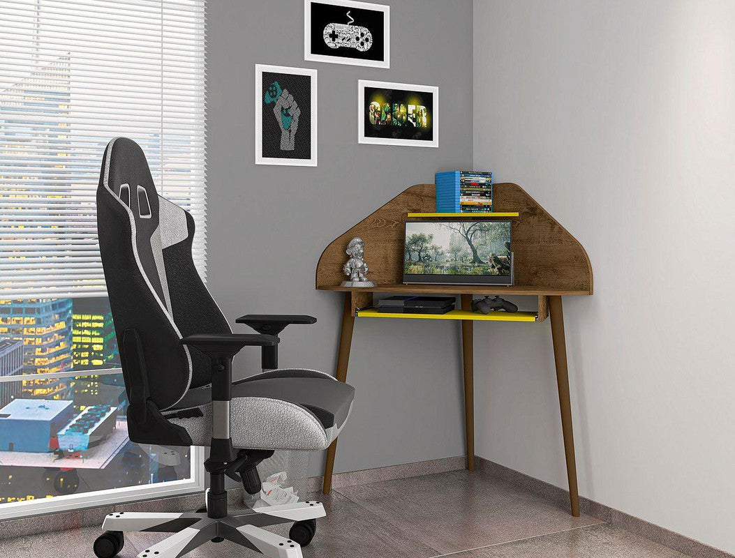 Gatutca Cubicle Section Desk with Keyboard Shelf Set of 2 - Rustic Brown/Yellow