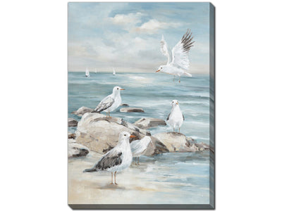 Searching by the Sea Wall Art - Blue/White - 28 X 40