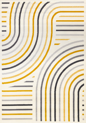 Functional Modern Curves Area Rug - Cream Yellow - 5' X 8'