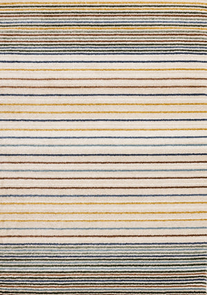 Nora Casual Contemporary Striped Area Rug - Cream Blue Yellow - 5' X 8'