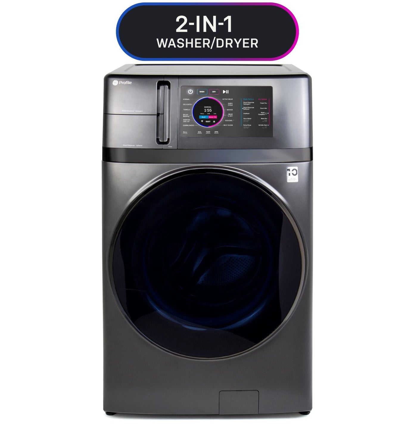 GE Profile Graphite 28" UltraFast All-in-One Washer/Dryer with Ventless Heat Pump (5.5 Cu.Ft.)- PFQ97HSPVDS