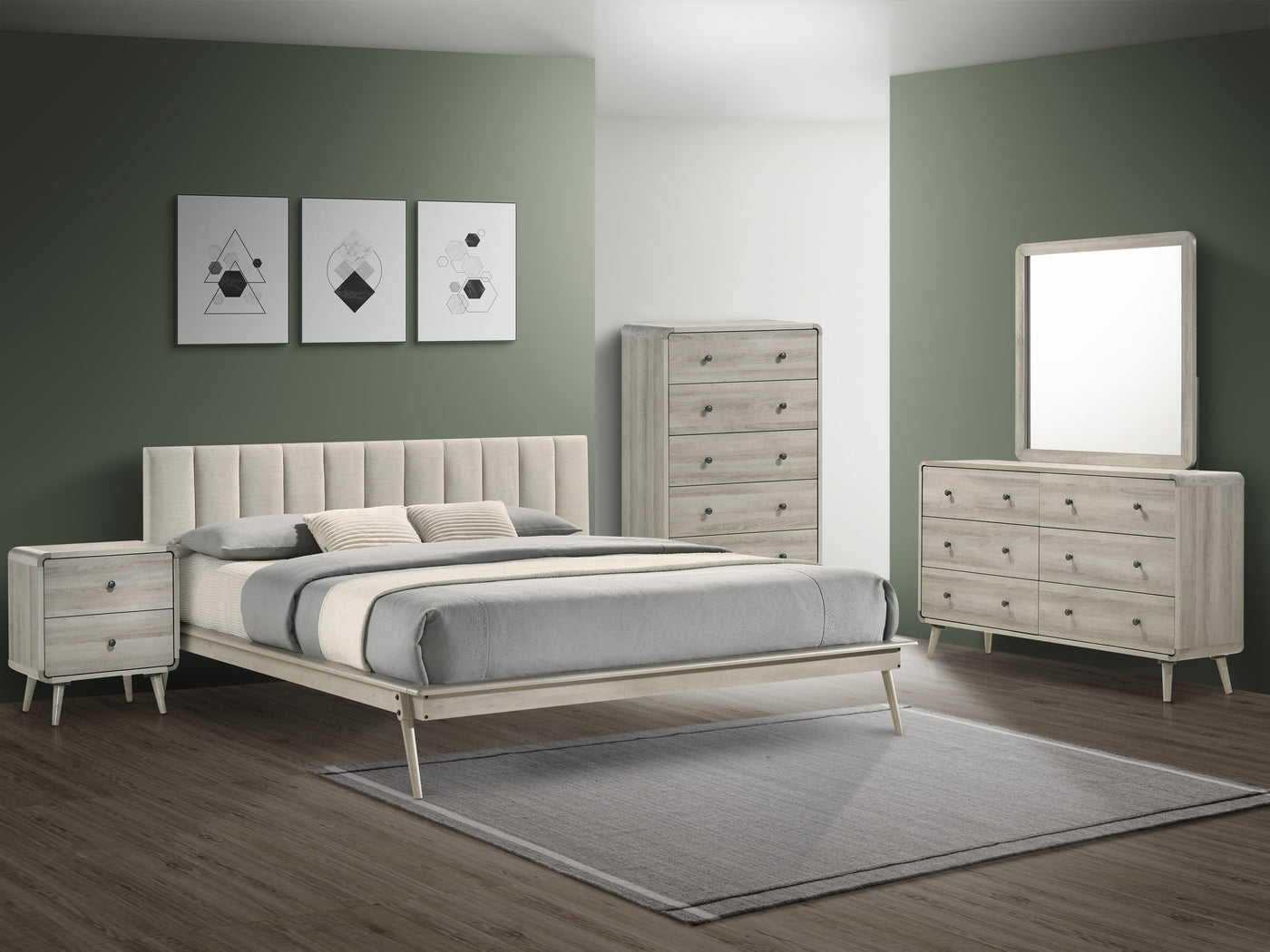 Kaiya 3-Piece King Upholstered Bed - Antique Grey