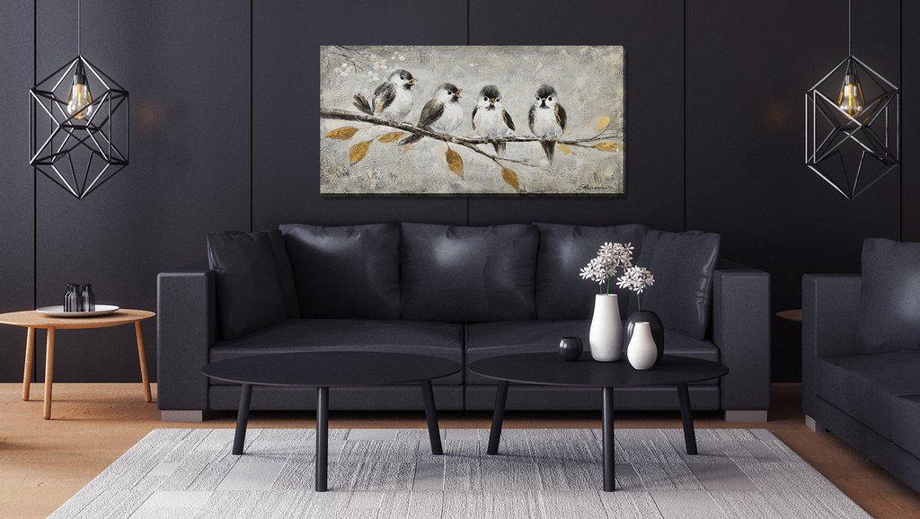 A Small Gathering Wall Art - Grey/Gold - 40 X 20