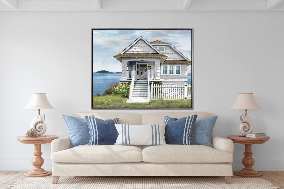 Cabin on the Lake Wall Art - White/Green/Blue - 51 X 41