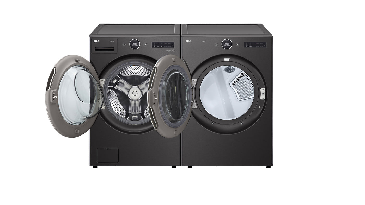 LG Black Steel Front Load Washer with AI DD™ 2.0 and LCD Knob (5.8 cu. ft) & Ultra Large Capacity Smart Front Load Dryer with Built-In Intelligence & TurboSteam® (7.4 cu. ft) - WM6700HBA/DLEX6700B