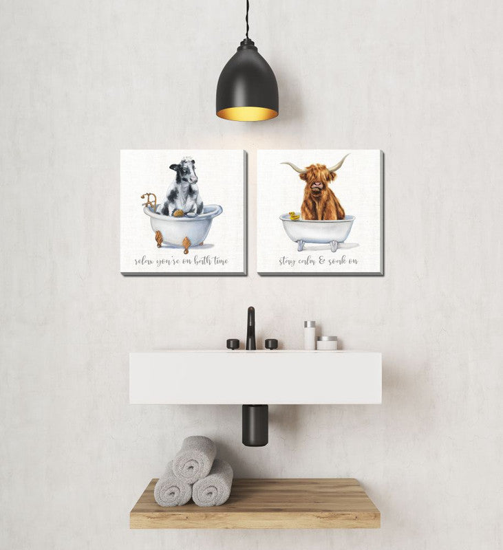 Bathtime Friends VII Wall Art - White/Black/Brown - 16 X 16 - Set of 2