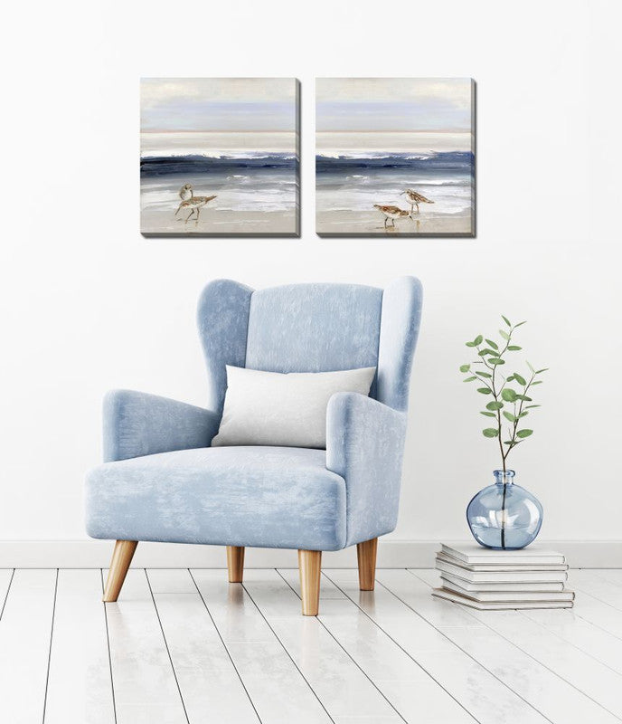 Surf Birds Wall Art - Blue - 16 X 16 - Set of 2