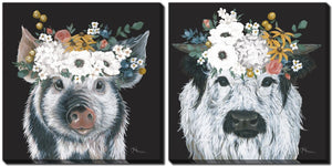 Oink and Moo Wall Art - White/Black - 16 X 16 - Set of 2