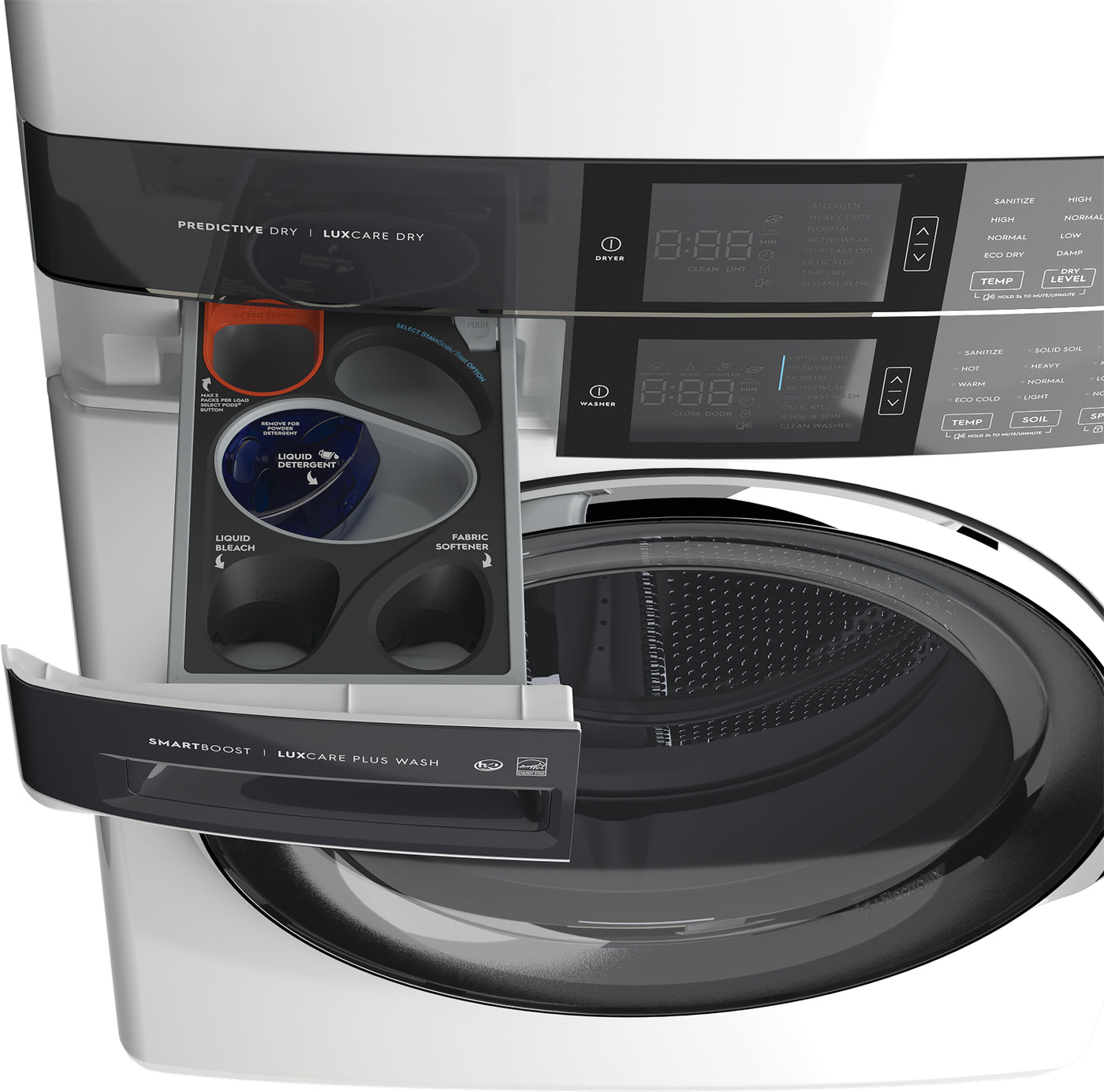 Electrolux White Laundry Tower with SmartBoost® Washer (5.2 Cu.Ft) & Electric Dryer (8 Cu.Ft) - ELTE760CAW