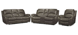 Wesley Dual Power Reclining Sofa, Dual Power Reclining Loveseat w/Console and Dual Power Recliner Set - Granite