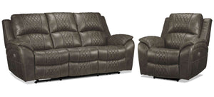 Wesley Dual Power Reclining Sofa and Dual Power Recliner Set - Granite