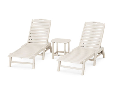 POLYWOOD® Nautical 3-Piece Chaise Lounge Set with South Beach 18" Side Table - Sand