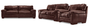 Stampede Leather Sofa, Loveseat and Chair Set - Hazelnut