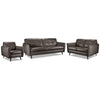 Carlino Leather Sofa, Loveseat and Chair Set - Grey