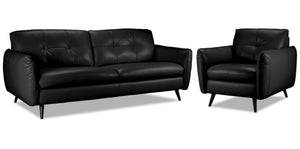 Carlino Leather Sofa and Chair Set - Black