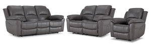 Alba Leather Power Reclining Sofa, Loveseat and Chair Set - Grey