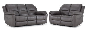 Alba Leather Power Reclining Sofa and Loveseat Set - Grey