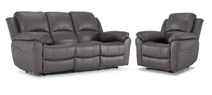 Alba Leather Power Reclining Sofa and Chair Set - Grey