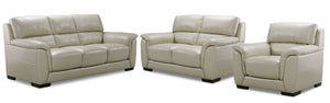 Avalon Leather Sofa, Loveseat and Chair Set - Oyster Grey Cream