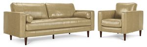 Bari Leather Sofa and Chair Set - Stone