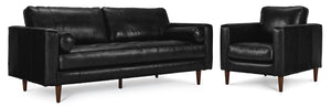 Bari Leather Sofa and Chair Set - Black