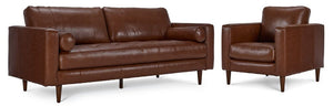 Bari Leather Sofa and Chair Set - Cobblestone