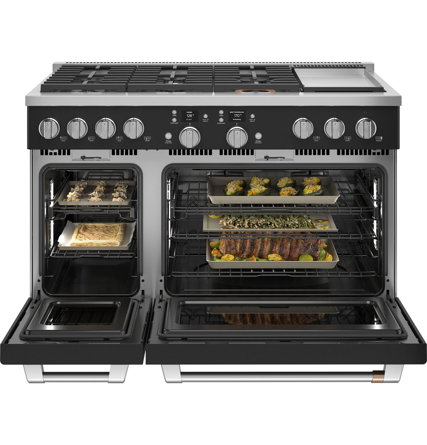 Café Black Matte Commercial-Style Smart Dual Fuel Range with No-Preheat Air Fry (8.25 Cu. Ft.) - C2Y486P3TD1