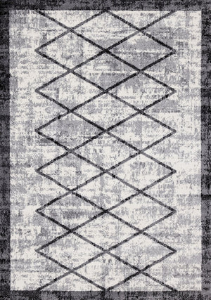 Ashwood 5'3" x 7'7" Distressed Lattice Area Rug - Grey, Black, White