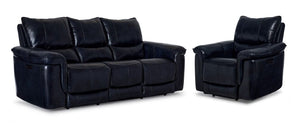 Fabio Leather Dual Power Reclining Sofa and Chair Set - Dark Blue