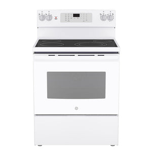 GE White Freestanding Electric Convection Range with No-Preheat Air Fry (5.0 Cu. Ft.) - JCB830DVWW