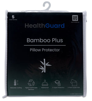 HealthGuard Bamboo Plus Waterproof Queen Pillow Protector - 2PK