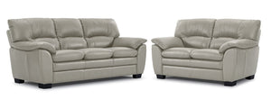 Kendrick Leather Sofa and Loveseat Set - Silver Grey