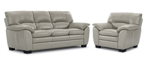 Kendrick Leather Sofa and Chair Set - Silver Grey