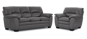 Kendrick Leather Sofa and Chair Set - Grey