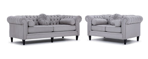 Lancaster Sofa and Loveseat Set -Silver