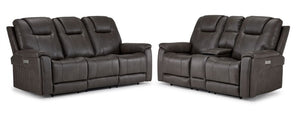 Matrix Triple Power Reclining Sofa and Loveseat Set - Smoke