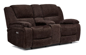 Maxwell Power Reclining Loveseat with Console - Brown