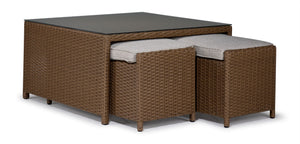 Melville Outdoor Coffee Table with 2 Ottomans - Brown, Beige