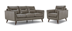 Miguel Leather Sofa and Chair Set - Stone