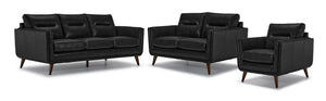 Miguel Leather Sofa, Loveseat and Chair Set - Black