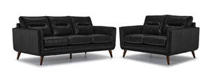 Miguel Leather Sofa and Loveseat Set - Black