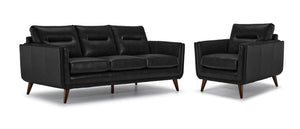 Miguel Leather Sofa and Chair Set - Black