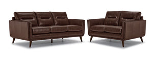 Miguel Leather Sofa and Loveseat Set - Cobblestone