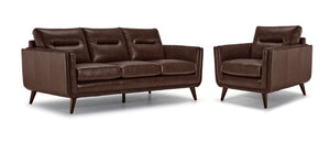 Miguel Leather Sofa and Chair Set - Cobblestone