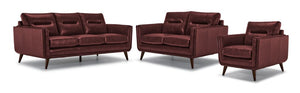 Miguel Leather Sofa, Loveseat and Chair Set - Fire