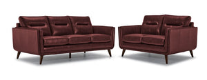 Miguel Leather Sofa and Loveseat Set - Fire