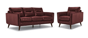 Miguel Leather Sofa and Chair Set - Fire