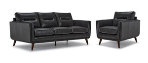 Miguel Leather Sofa and Chair Set - Charcoal