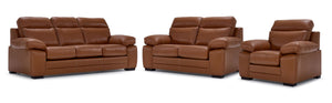 Morrison II Leather Sofa, Loveseat and Chair Set - Cognac