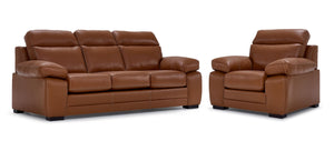 Morrison II Leather Sofa and Chair Set - Cognac